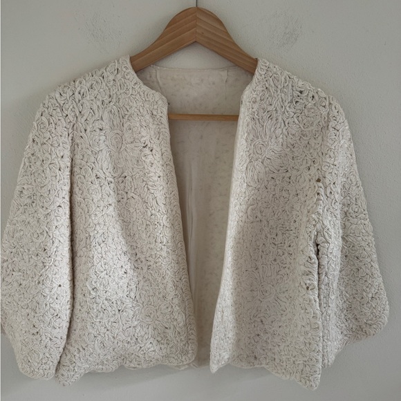 Vintage White Cream Ribbon Soutache Jacket - Picture 5 of 13